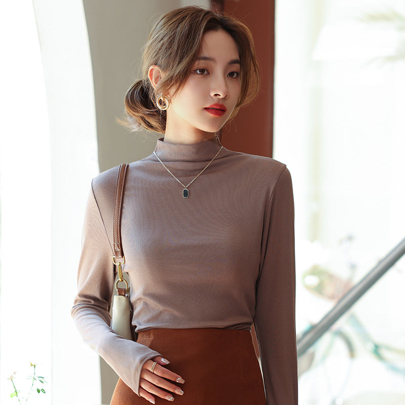 Half high neck long sleeved T-shirt top