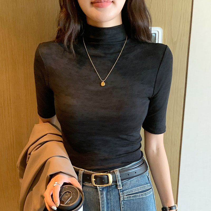 Camouflage semi high neck top