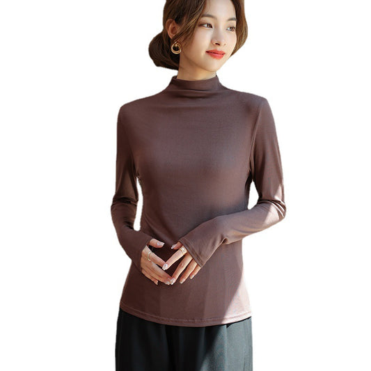 Half high neck long sleeved T-shirt top