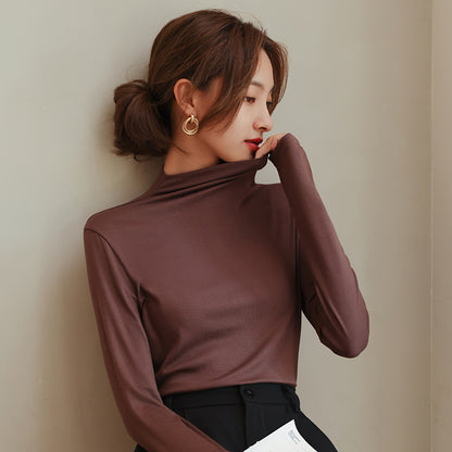 Half high neck long sleeved T-shirt top
