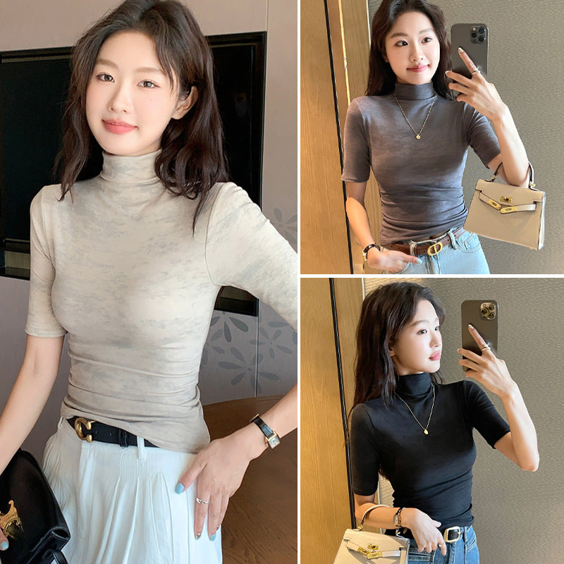 Camouflage semi high neck top